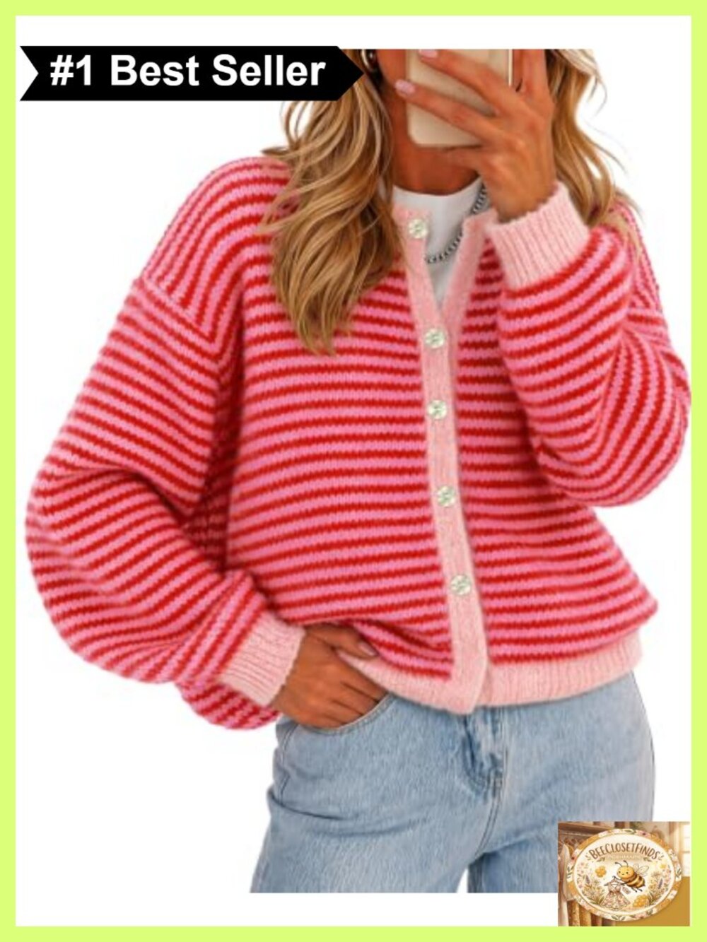 Striped Button Up Cardigan Long Sleeve Knit Sweater